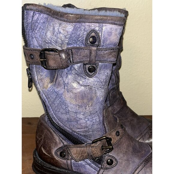 UGG Italy Boots Adela Lamb Fur Shearling Leather Motorcycle Combat 7 B Moto - Picture 3 of 16